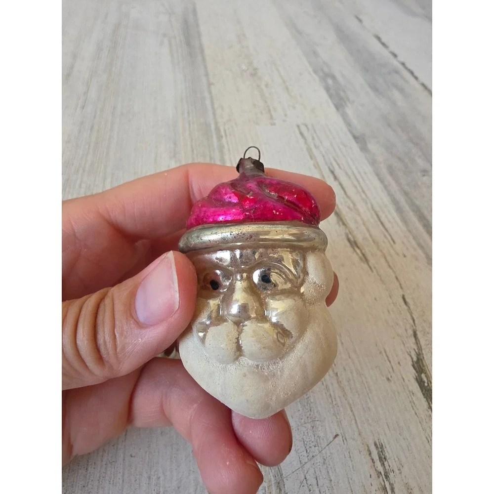 Antique Santa bust glass ornament Mercury cap Xmas tree